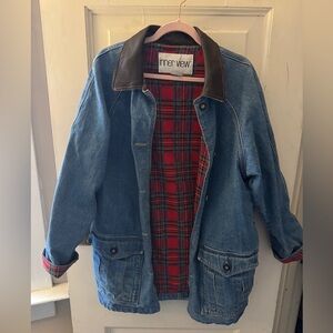 Vintage Inner View Denim Jacket with Plaid Lining – Workwear Style